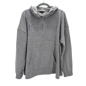 Bebe Sport Gray Hoodie Rhinestone‎ Logo Pullover Pockets Size 2X